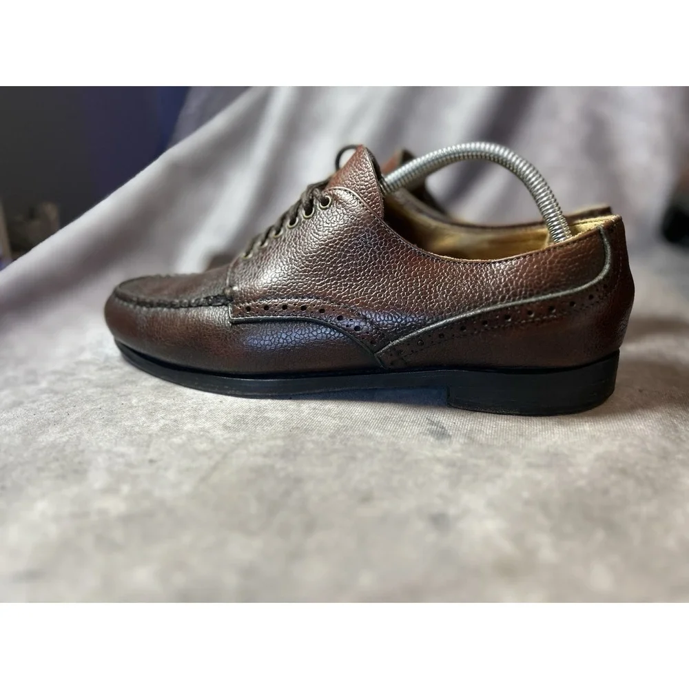 Men's Brown Pebbled Leather Lace Up Oxford Dress Shoes Solid Lace Accents